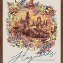 Trends International The Wizarding World: Harry Potter - Floral Hogwarts Wall Poster, 22.375" x 34", Mahogany Framed Version (34L" x 22.4W")