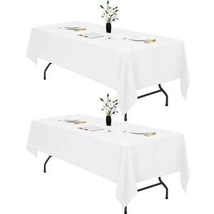 IVAPUPU 2PCS White Table Cloth for Rectangle Table - 70 x 120 Inch Tablecloths Rectangular Waterproof Washable Wrinkle Resistant for 6 FT Tables Wedding Cocktail Party
