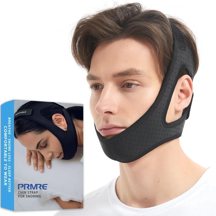 Double Adjustable Chin Strap for CPAP Users, Breathable and Comfortable Chin Strap for Snoring - Better Night's Sleep Chin Strap for Men and Women (Black)