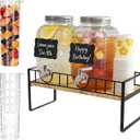 Hassky Extra Wider Glass Drink Dispensers For Parties 1 Gallon*2 Packs Set, Beverage Dispenser With Stand Glass Water Dispenser With Spigot Stainless Steel & Filter -for Lemonade, All Juice