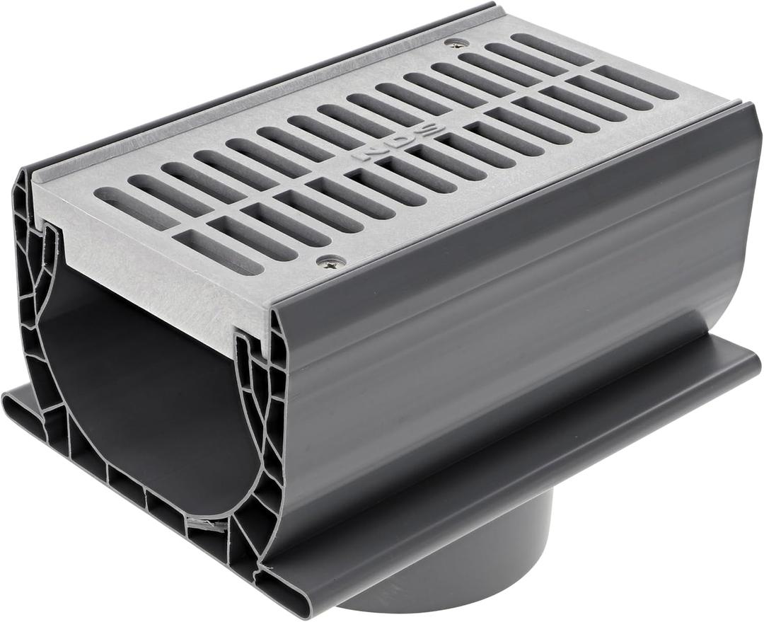 NDS 2351 Spee-D Channel Drain Bottom Outlet Assembly, 4-3/4-Inch X 7-Inch, includes both Channel and Prefastened Plastic Grate, Gray