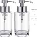 Foaming Soap Dispenser Set, 12 Oz Glass Hand Soap Dispenser with 304 Rust Proof Stainless Steel Pump, Waterproof Labels, for Bathroom Decor Kitchen College Dorm, Clear Silver Pump 2 Pack