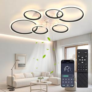 Ceiling Fans with Lights and Remote,43.3in Low Profile Ceiling Fan With Light Dimmable LED 81W Ceiling Fan ,Mute 6 Speeds & 3 Color Temperature Flush Mount Ceiling Fans For Bedroom Livingroom, Black