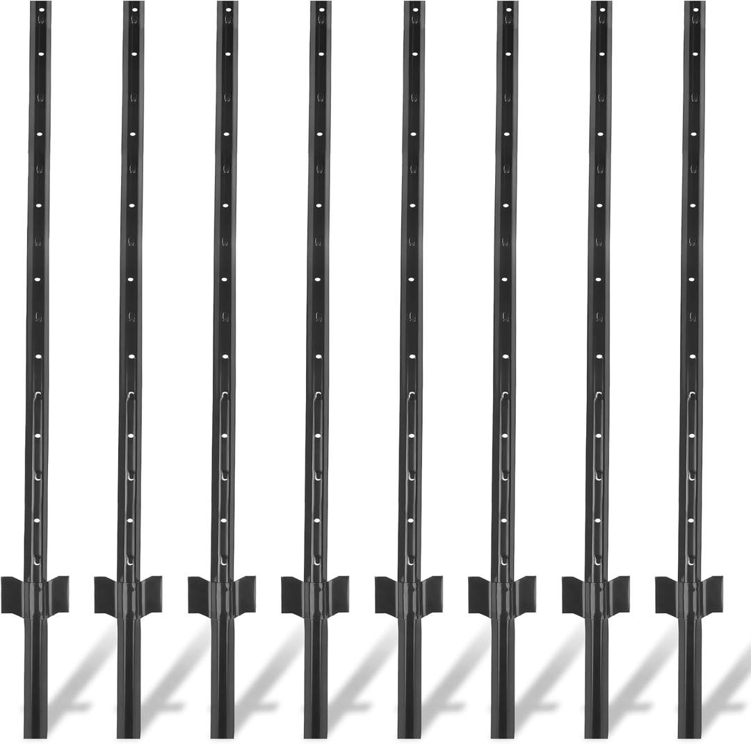 Fence Posts 4.8 Ft - 8 Pack, Heavy Duty Metal Fence Post, No Dig U Post for Farm, Garden, Orchard and Outdoor Wire Fencing (Black)