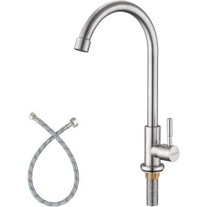 Cold Water Only Kitchen Faucet, Solid Stainless Steel Bar Deck Mount Cold Faucet for Outdoor Sink with Supply Line