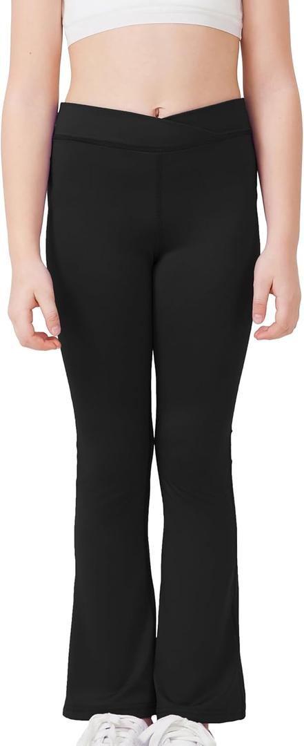 DANI CHINS Girls Athletic Bootcut Leggings Quick Dry Flared Compression Yoga Pants(Navy, 12)