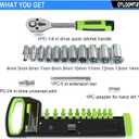 OTLOOMTBT 15pcs 1/4 Inch Drive Ratchet Socket Wrench Set, with Metric 4-14mm and Front and Rear Quick Released Ratchet Handle and Extension Bar Universal Joint Hand Drill Adapter, Portable Organizer