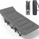 ATORPOK Camping Cot for Adults with Cushion and Pillow, Portable Folding Bed for Sleeping, Lightweight Tent cot with Carry Bag Supports 450 lbs (Grey), Large Size
