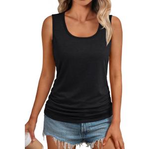 AUTOMET Women's Tank Tops 2026 Square Neck Ruched Sleeveless Summer Casual Basic Tops for Vacation Daily Wear Trendy, Large