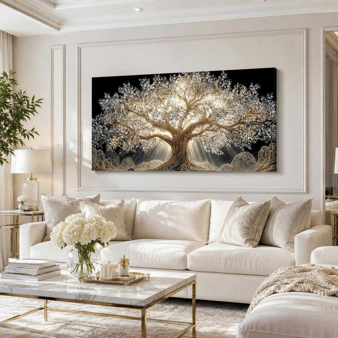 HANGYUEACE Large Tree of Life Canvas Wall Art, 48"L x 24"W