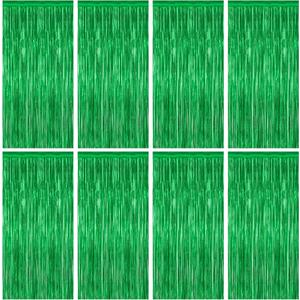 8 Pack Green Streamer, 3.28 FT x 7.05 FT Dinosaur Backdrop, Metallic Tinsel Backdrop FOI Fringe Curtains Party Streamer, Jungle Decor Green Streamer Party Decorations Photo Booth Props