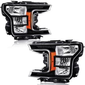 Headlights Assembly for 2018-2020 Ford F150 2018 2019 2020 F-150 Amber Reflector Black Housing