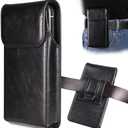INGIDO Holster for Galaxy S25 Ultra S24 Ultra S23 Ultra 5G Note 20 Ultra 5G Note 10+ Plus 5G, Premium Leather Pouch with Belt Clip Phone Holster Belt Case, Black -XL