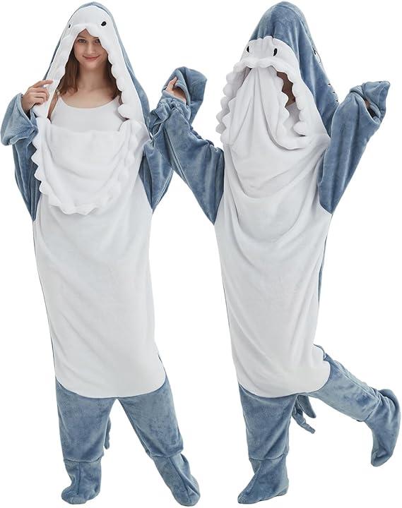 NAFLEAP Wearable Blanket Hoodie Women Shark Dinosaur Onesie Adult Costume Sleep Bag Gifts for Girls, Size L
