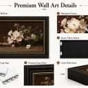 Vintage White Roses Wall Art, Moody Romantic Floral Still Life Wall Decor, 24"L x 16"W