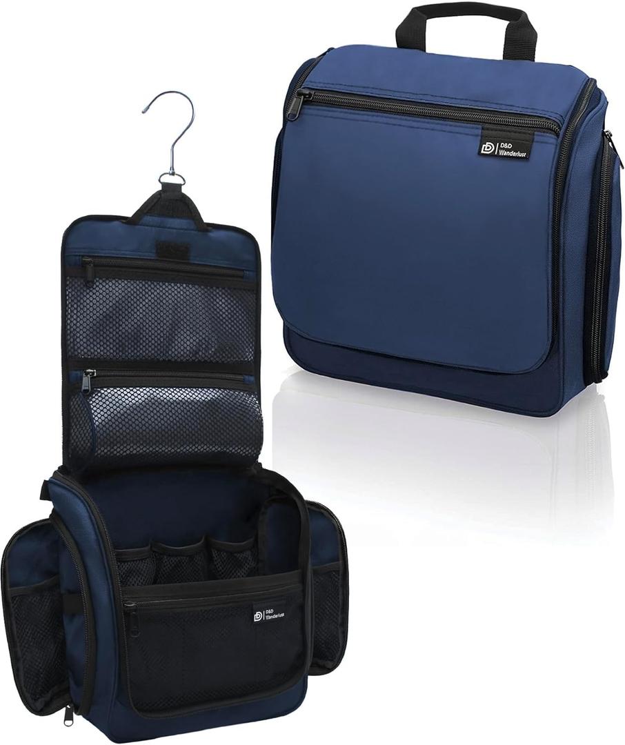 D&D Wanderlust D&D Hanging Travel Toiletry Bag for Men and Women  Cosmetics, Makeup and Toiletries Organizer Kit with 10 Compartments (Oxford Blue Large)