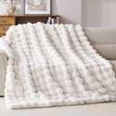 Anysay Faux Fur Throw Blanket, 1000GSM Fluffy Soft Bubble Blanket for Couch Bed, Cozy Plush Warm and Thick Blanket, Fuzzy Rabbit Throw for Living Room Bedroom 80''*90'' White (Queen)