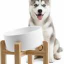 hjn Elevated Ceramic Dog Bowl 15Slanted Raised Dog Bowl with Bamboo Stand for Small Medium Dogs and Cats, Pet Feeder -3.6-Cup (850ml)-White