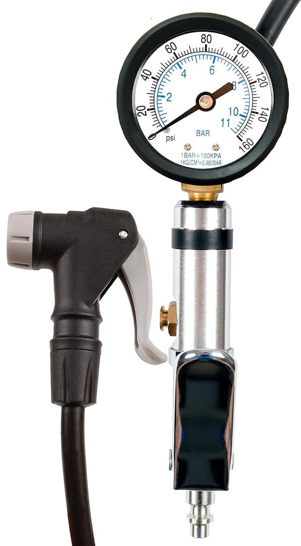 Universal Bicycle Tire Inflator Gauge with Auto-Select Valve Type - Presta and Schrader Air Compressor Tool