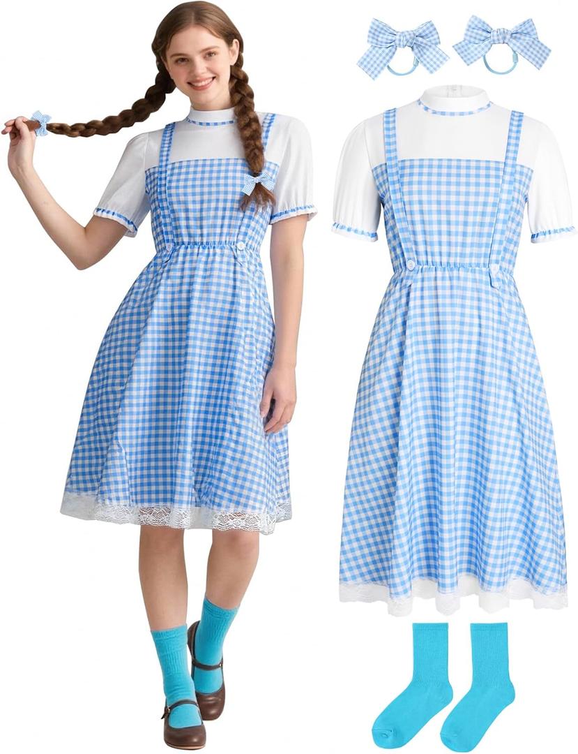 WooHand Halloween Costumes for Women Adult Blue Gingham Dress Women 1930s Inspired Princess Costume Sourced Fairy Tales (Large)