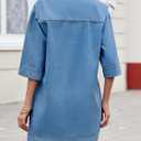 Wenrine Womens Denim Shirt Dress Summer Casual V Neck Short Sleeve Loose Jean Mini Dress (L)