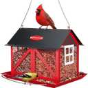 Kingsyard Metal Bird Feeder for Outdoors Hanging, 2-in-1 Wild Bird Feeder with Seed Tray & Built-in Perch, 5 lb Large Capacity for Cardinal Chickadee Finch, Red