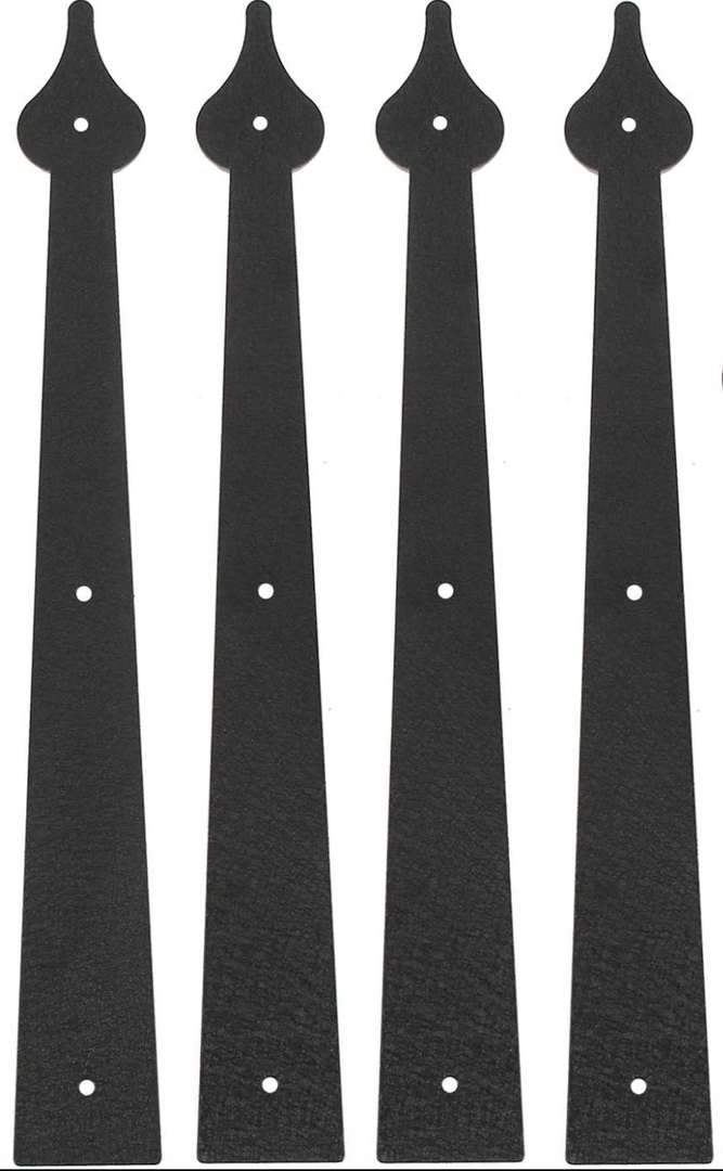 Homode Decorative Garage Door Hinges Handles, Faux Garage Door Accents, Metal Handles Hinges Hardware Kit, Screw Mounted, Black, Spear Style (4 Hinges)
