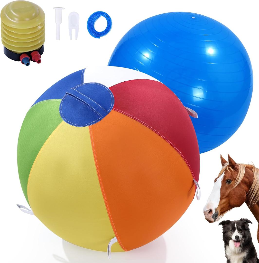 BALAPET Herding Ball for Dogs Horse Ball & Ball Cover 25" Ball for Horses Large with Hand Pump Dual Layered Herding Dog Ball Herding Balls for Cattle Dogs,Australian Shepherd(Colorful)
