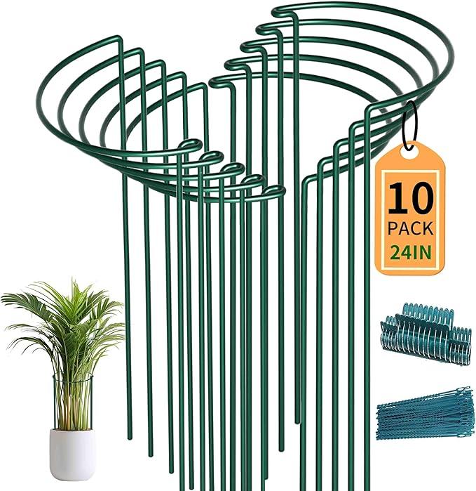 TCBWFY 10 Pack Garden Supports for Plants Metal 10" Wide x 24" High Interlock Half Round Garden Plant Support Ring Border Support Plant Support Ring Cage for Rose Flowers Vine Tomato