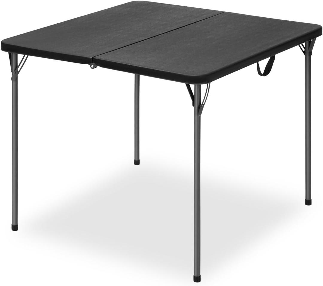 34" Square Folding Table for 4 Person, 330lbs Weight Capacity Foldable Table with HDPE Tabletop & Heavy-Duty Steel Legs, Large Portable Picnic Table for Indoor Outdoor Parties, Camping, Black, 34" x 34" x 28.54"