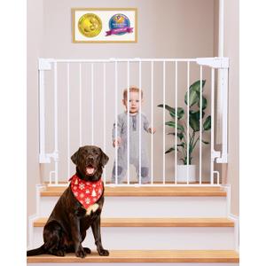 Cumbor 29.2–43" Baby Gate for Stairs, Wall-Mounted (Drill Required), Expandable No Bottom Bar Dog Gate, Auto Close Extra Wide Walk Thru, Pet & Toddler Proof Gate, Top & Bottom of Stairways (White)