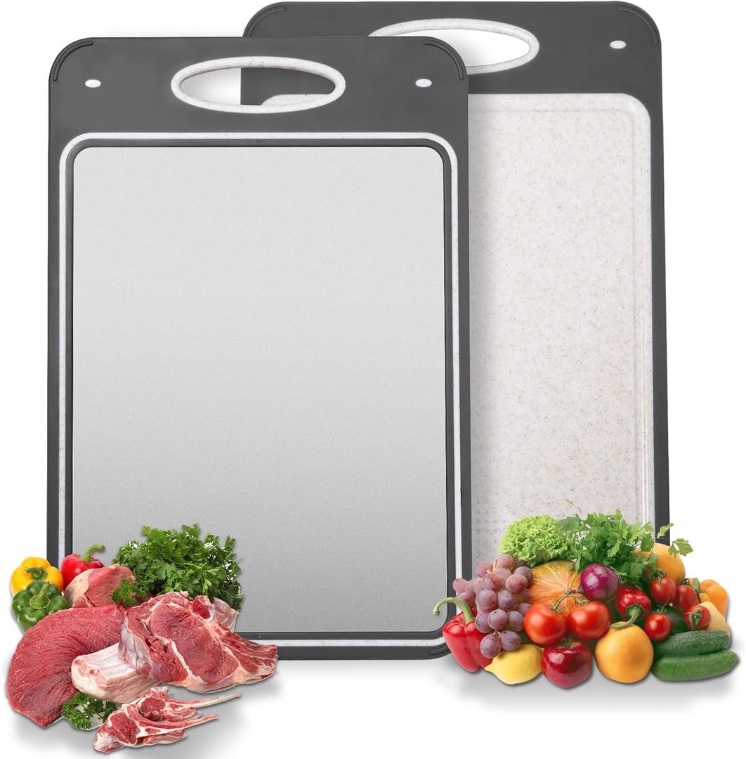 Titanium Cutting Boards for Kitchen Non Toxic  Double Sided Metal for Meat/Fish & Wheat Straw PP for Fruits/Vegetables, Dishwasher Safe, Hygienic, 100% Pure Titanium Easy Clean Chopping Board Titanium Cutting Boards for Kitchen Non Toxic  Double Sided Metal for Meat/Fish & Wheat Straw PP for Fruits/Vegetables, Dishwasher Safe, Hygienic, 100% Pure Titanium Easy Clean Chopping Board