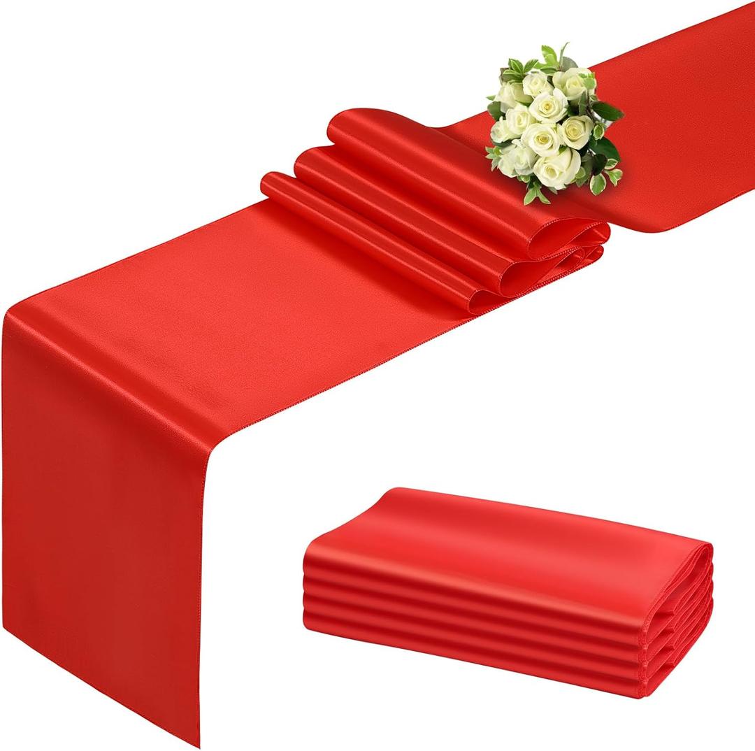 BDDC Red Table Runner 12x108 Inch - 4 Pack Satin Table Runners, Smooth Table Runner for Party Wedding Banquets Birthday