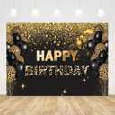 8x6ft Happy Birthday Backdrop Gold Sequins Glitter Black Leopard Balloons Photo Background Party Decorations Cake Table Banner Wall Decors Photo Shoot Props Supplies