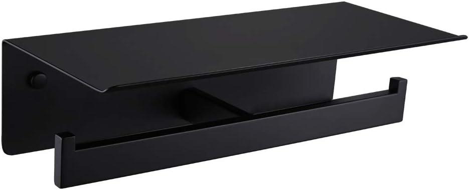 APLusee Matte Black Double Toilet Paper Holder with Shelf, 304 Stainless Steel Bathroom Tissue Roll Holder, Commercial Paper Dispenser Wall Mounted