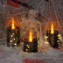 Flameless Flickering 3" x4" 5" 6" Clear Plastic Black 11-Key Remote Candles with Light Strings, LED Battery Operated Cycle Timer Pack of 3 Candles for Halloween Festival Decor