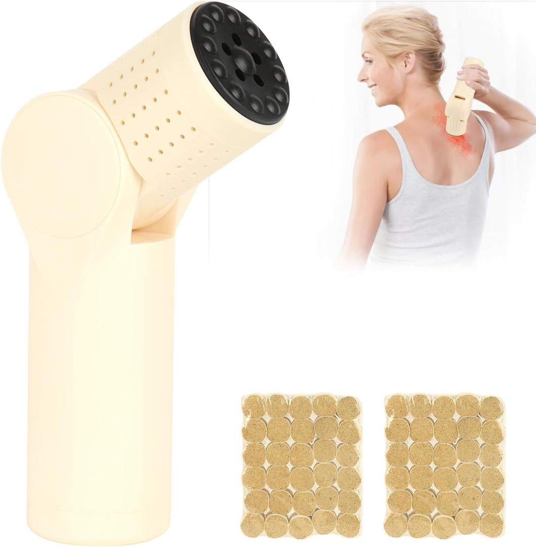 Gua Sha Moxibustion Massage Tool for Body, Portable Multi-Angle Adjustable Bian Stone Moxibustion Stick for Warming Massage Relaxation, Home/Travel/Outdoor Use (Come with 2 Set Moxa Sticks)