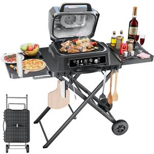 Outdoor Portable Grill Table Cart for Ninja Woodfire- OG701 OG850 OG951, 51in Large Foldable Grill Stand for Ninja Blackstone, Weber, with Paper Towel Holder and J-hooks (30 in.)