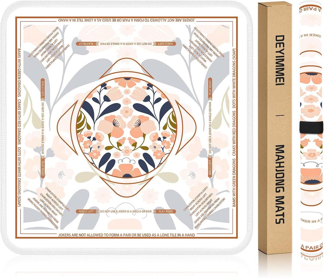Deyimmei Neoprene Mahjong Mat for Table 31.5"x31.5" - Non-Slip, Noise Reduction Cover with Storage Pockets, American Rules & Crease-Free Rolled Shipping (Peach Blossom), 31.5" x 31.5" x 0.08"
