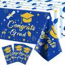 Graduation Tablecloth Party Decorations 2025 3 Pack Blue Large Size 54"x108" Congrats Grad Disposable Rectangle Table Covers Plastic Table Cloth for College High School Class of 2025 Party Supplies