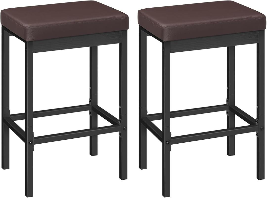 HOOBRO Bar Stools, Set of 2 Barstools, 24.8-Inch Height Stools, Breakfast Barstools, Kitchen Bar Chairs, 2" Thick Upholstery, for Kitchen, Dining Room, Cafe, Bar Counter, Brown and Black BC21BY01, 16.5"L x 11.8"W x 24.8"H