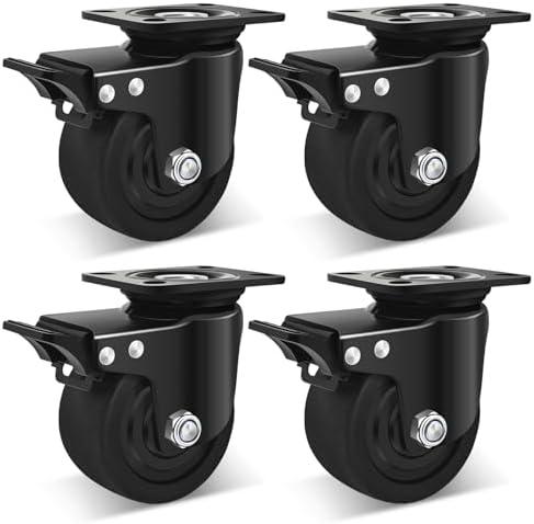 W B D WEIBIDA 4-inch Heavy Duty Plate Swivel Caster Wheel, Low Gravity Center Design Black Caster Wheels with Brake Load Capacity 7000lb, Durable & Quiet & Sturdy Nylon Wheels for Industrial, Set of 4