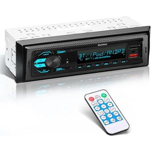 Single DIN Multimedia Car Stereo Radio,7 Character LCD,Bluetooth with Hands Free Calling & Music Streaming,USB Playback & AUX Input,AM/FM Radio Receiver Wireless Remote Control