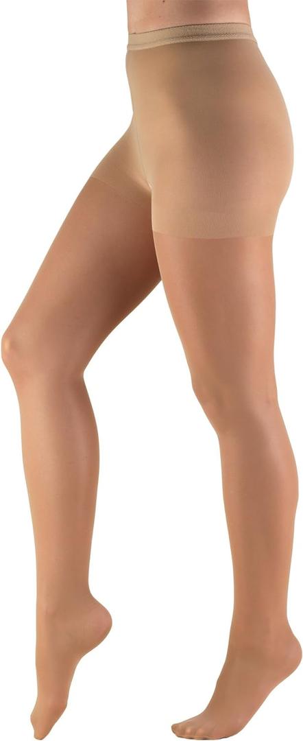 Truform Sheer Compression Pantyhose, 8-15 mmHg, Women's Shaping Tights, 20 Denier, Beige, Queen Plus