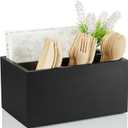 DRASTAR Silverware Caddy, Wooden Utensil Holder, Picnic Cutlery Holder, Black Silverware Holder, Plastic Silverware Caddy for Party, Countertop, Camping