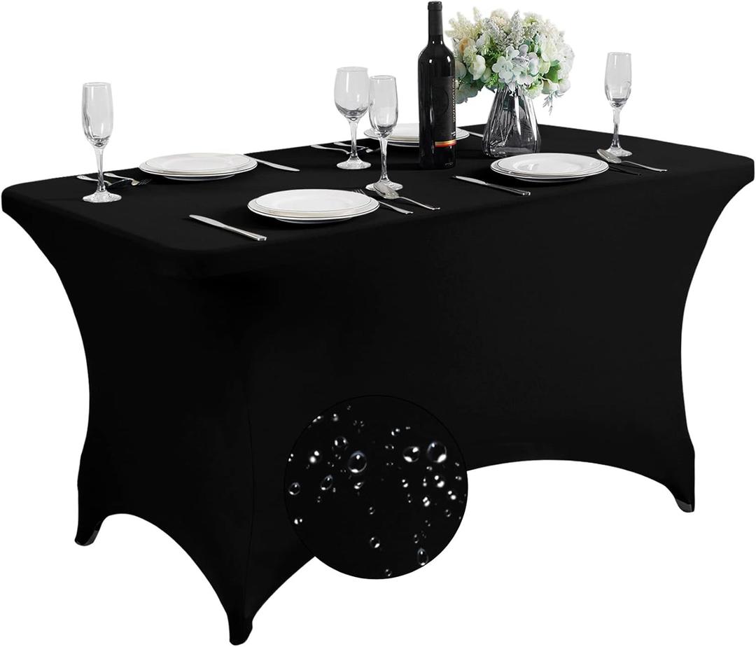 SuperO Waterproof Spandex Table Cover for 4FT Table Universal Fitted Stretch Tablecloth for Party, Banquet, Wedding and Events-Black (48" x 28.8" (Rectangular))