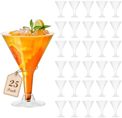 Losneg 25 Pack Plastic Martini Glasses Disposable 6.2 oz, Clear Plastic Martini Cocktail Cups Reusable, Bulk for Party, Wedding, Pool Events, Outdoor, Desserts