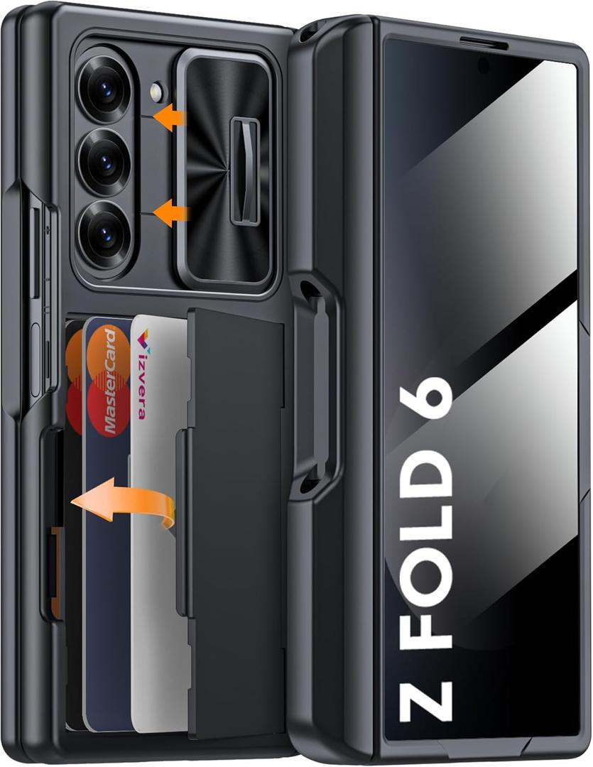 Vizvera for Galaxy Z Fold 6 Case Wallet,RFID Cards Holder [S Pen Holder][Privacy Screen Protector][Camera Cover] Shockproof Silicone Protective Phone Case for Z Fold 6 2024-Black