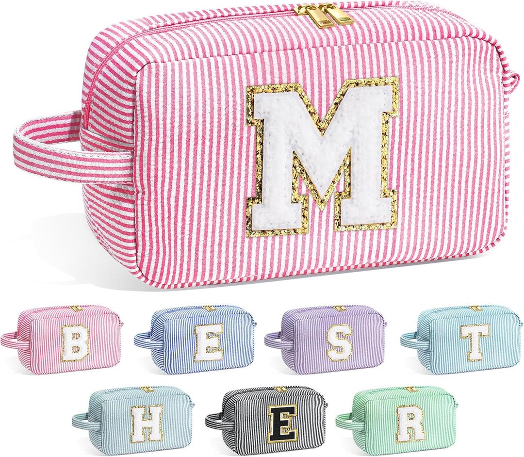 YOOLIFE Birthday Gifts for 6 7 8 9 10 11 12 13 14 15 Year Old Teen Girl - Initial Makeup Bag Letter Toiletry Pouch Cosmetic Case, Personalized Teen Girl Gifts Trendy Stuff Party Favor, Pink M