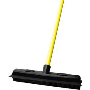 FURemover Sweep Pet Hair Rubber Broom with Carpet Rake and Squeegee, Ideal for Tile, Carpet and Hardwood, Disassembles for Easy Storage Yellow